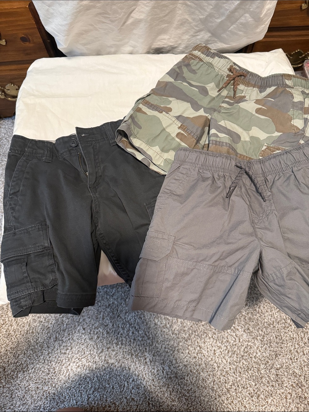 Boy's Cargo & Camo Shorts Pack - Black, Gray, Camo